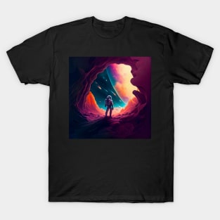 an astronaut peaks into another world T-Shirt